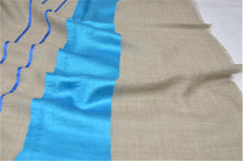 Ladda upp bild till gallerivisning, Kaschmirschal türkis graubraun Seidenrand Detail